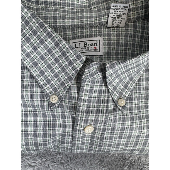 LL Bean Shirt Mens 2XL XXL Plaid Shirt Button Down Green Plaid Preppy Cotton - Picture 11 of 12
